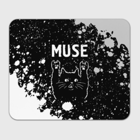 Прямоугольный коврик для мышки с принтом Группа Muse и Рок Кот в Белгороде, натуральный каучук | размер 230 х 185 мм; запечатка лицевой стороны | band | metal | muse | paint | rock | брызги | группа | кот | краска | мьюз | рок | рок кот