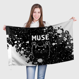 Флаг 3D с принтом Группа Muse и Рок Кот в Петрозаводске, 100% полиэстер | плотность ткани — 95 г/м2, размер — 67 х 109 см. Принт наносится с одной стороны | band | metal | muse | paint | rock | брызги | группа | кот | краска | мьюз | рок | рок кот