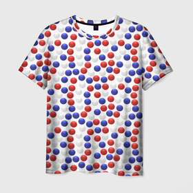 Мужская футболка 3D с принтом Горох Триколор: цвета флага России в Курске, 100% полиэфир | прямой крой, круглый вырез горловины, длина до линии бедер | белый | горох | красный | россия | синий | триколор