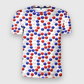 Мужская футболка 3D Slim с принтом Горох Триколор: цвета флага России , 100% полиэстер с улучшенными характеристиками | приталенный силуэт, круглая горловина, широкие плечи, сужается к линии бедра | белый | горох | красный | россия | синий | триколор
