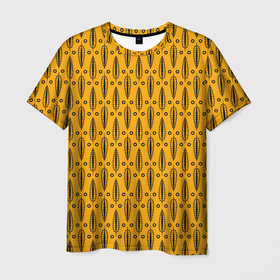 Мужская футболка 3D с принтом Черно желтый современный  узор  Листья в Белгороде, 100% полиэфир | прямой крой, круглый вырез горловины, длина до линии бедер | black and yellow | fashionable | leaves | желтый | листья | черный | черный и желтый