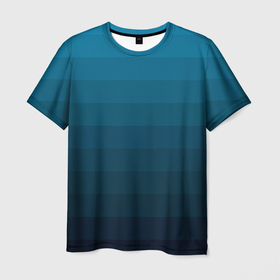 Мужская футболка 3D с принтом Blue stripes gradient в Белгороде, 100% полиэфир | прямой крой, круглый вырез горловины, длина до линии бедер | blue | gradient | striped pattern | stripes | градиент | полосатый узор | синие полосы | синий