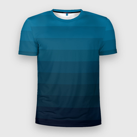 Мужская футболка 3D Slim с принтом Blue stripes gradient в Петрозаводске, 100% полиэстер с улучшенными характеристиками | приталенный силуэт, круглая горловина, широкие плечи, сужается к линии бедра | blue | gradient | striped pattern | stripes | градиент | полосатый узор | синие полосы | синий