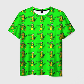 Мужская футболка 3D с принтом EMOTIONAL CROCODILES в Белгороде, 100% полиэфир | прямой крой, круглый вырез горловины, длина до линии бедер | детские картинки | животное | забавный | зеленый | крокодил | текстуры