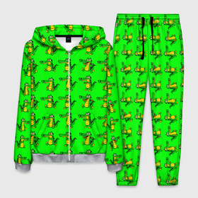 Мужской костюм 3D с принтом EMOTIONAL CROCODILES в Белгороде, 100% полиэстер | Манжеты и пояс оформлены тканевой резинкой, двухслойный капюшон со шнурком для регулировки, карманы спереди | детские картинки | животное | забавный | зеленый | крокодил | текстуры