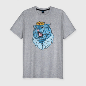 Мужская футболка хлопок Slim с принтом The King of the Ice Tigers в Кировске, 92% хлопок, 8% лайкра | приталенный силуэт, круглый вырез ворота, длина до линии бедра, короткий рукав | 2022 | king | tiger | король | корона | синий | тигр