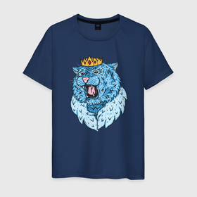 Мужская футболка хлопок с принтом The King of the Ice Tigers в Новосибирске, 100% хлопок | прямой крой, круглый вырез горловины, длина до линии бедер, слегка спущенное плечо. | 2022 | king | tiger | король | корона | синий | тигр