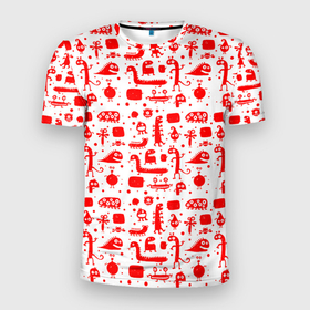 Мужская футболка 3D Slim с принтом RED MONSTERS в Тюмени, 100% полиэстер с улучшенными характеристиками | приталенный силуэт, круглая горловина, широкие плечи, сужается к линии бедра | белый | детские картинки | животные | красный | существа | текстуры