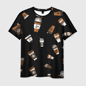 Мужская футболка 3D с принтом Кофейные стаканы в Екатеринбурге, 100% полиэфир | прямой крой, круглый вырез горловины, длина до линии бедер | barista | coffee | бариста | кофе | кофейный стакан