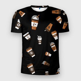 Мужская футболка 3D Slim с принтом Кофейные стаканы , 100% полиэстер с улучшенными характеристиками | приталенный силуэт, круглая горловина, широкие плечи, сужается к линии бедра | barista | coffee | бариста | кофе | кофейный стакан