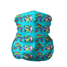 Бандана-труба 3D с принтом RAINBOW AND CUBE в Новосибирске, 100% полиэстер, ткань с особыми свойствами — Activecool | плотность 150‒180 г/м2; хорошо тянется, но сохраняет форму | rainbow | кубик | позитив | радуга | ролики | цветной