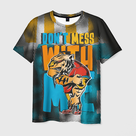 Мужская футболка 3D с принтом Не буди во мне тигра в Екатеринбурге, 100% полиэфир | прямой крой, круглый вырез горловины, длина до линии бедер | Тематика изображения на принте: агрессия | большая кошка | животное | надпись | тигр | хищник