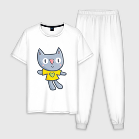 Мужская пижама хлопок с принтом Детский рисунок   котик в Новосибирске, 100% хлопок | брюки и футболка прямого кроя, без карманов, на брюках мягкая резинка на поясе и по низу штанин
 | детский рисунок | кот | котенок | котик | кошка