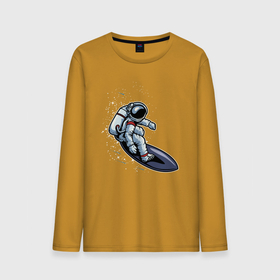 Мужской лонгслив хлопок с принтом Космонавт на доске   серфинг , 100% хлопок |  | Тематика изображения на принте: волны | доска | космонавт | космос | море | серфинг