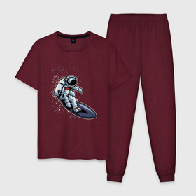 Мужская пижама хлопок с принтом Космонавт на доске   серфинг в Новосибирске, 100% хлопок | брюки и футболка прямого кроя, без карманов, на брюках мягкая резинка на поясе и по низу штанин
 | волны | доска | космонавт | космос | море | серфинг