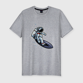Мужская футболка хлопок Slim с принтом Космонавт на доске   серфинг в Петрозаводске, 92% хлопок, 8% лайкра | приталенный силуэт, круглый вырез ворота, длина до линии бедра, короткий рукав | волны | доска | космонавт | космос | море | серфинг