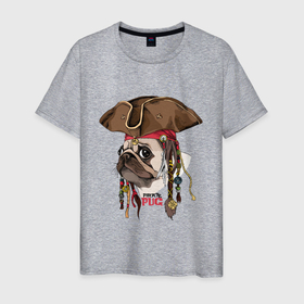 Мужская футболка хлопок с принтом МОПС ПИРАТ | СОБАКА В ШЛЯПЕ в Тюмени, 100% хлопок | прямой крой, круглый вырез горловины, длина до линии бедер, слегка спущенное плечо. | art | dog | doggie | doggy | drawing | hat | pirate | pug | арт | мопс | пес | песик | пират | рисунок | собака | собачка | шляпа