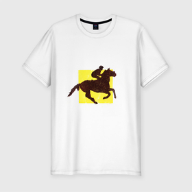 Мужская футболка хлопок Slim с принтом Конный спорт Скачки в Екатеринбурге, 92% хлопок, 8% лайкра | приталенный силуэт, круглый вырез ворота, длина до линии бедра, короткий рукав | графика | конный | лошади | лошадь | скачки | спорт