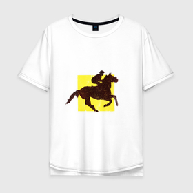 Мужская футболка хлопок Oversize с принтом Конный спорт Скачки в Санкт-Петербурге, 100% хлопок | свободный крой, круглый ворот, “спинка” длиннее передней части | графика | конный | лошади | лошадь | скачки | спорт