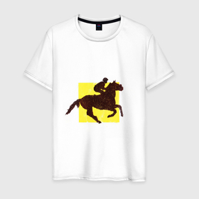 Мужская футболка хлопок с принтом Конный спорт Скачки в Екатеринбурге, 100% хлопок | прямой крой, круглый вырез горловины, длина до линии бедер, слегка спущенное плечо. | графика | конный | лошади | лошадь | скачки | спорт