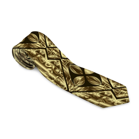 Галстук 3D с принтом GOLD   золотые узоры в Тюмени, 100% полиэстер | Длина 148 см; Плотность 150-180 г/м2 | абстракция | бутоны | геометрия | паттерн | узор | узоры | цветы