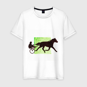Мужская футболка хлопок с принтом Конный Спорт Бега , 100% хлопок | прямой крой, круглый вырез горловины, длина до линии бедер, слегка спущенное плечо. | бега | графика | конный | лошади | лошадь | рысак | рысь | спорт