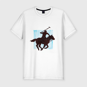 Мужская футболка хлопок Slim с принтом Конный Спорт Поло в Петрозаводске, 92% хлопок, 8% лайкра | приталенный силуэт, круглый вырез ворота, длина до линии бедра, короткий рукав | Тематика изображения на принте: графика | конный | лошади | лошадь | поло | спорт