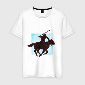 Мужская футболка хлопок с принтом Конный Спорт Поло в Екатеринбурге, 100% хлопок | прямой крой, круглый вырез горловины, длина до линии бедер, слегка спущенное плечо. | графика | конный | лошади | лошадь | поло | спорт
