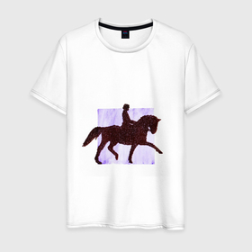 Мужская футболка хлопок с принтом Конный Спорт Выездка в Петрозаводске, 100% хлопок | прямой крой, круглый вырез горловины, длина до линии бедер, слегка спущенное плечо. | выездка | графика | конный | лошади | лошадь | спорт