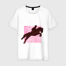 Мужская футболка хлопок с принтом Конный Спорт Конкур в Екатеринбурге, 100% хлопок | прямой крой, круглый вырез горловины, длина до линии бедер, слегка спущенное плечо. | графика | конкур | конный | лошади | лошадь | прыжки | прыжок | спорт