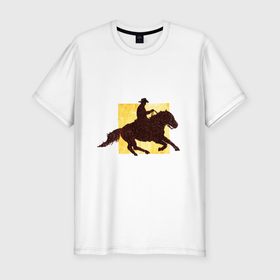 Мужская футболка хлопок Slim с принтом Конный Спорт Вестерн в Екатеринбурге, 92% хлопок, 8% лайкра | приталенный силуэт, круглый вырез ворота, длина до линии бедра, короткий рукав | вестерн | графика | дикий | запад | ковбой | конный | лошади | лошадь | спорт