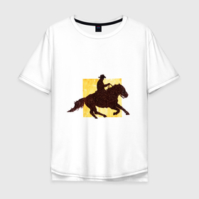 Мужская футболка хлопок Oversize с принтом Конный Спорт Вестерн в Санкт-Петербурге, 100% хлопок | свободный крой, круглый ворот, “спинка” длиннее передней части | вестерн | графика | дикий | запад | ковбой | конный | лошади | лошадь | спорт
