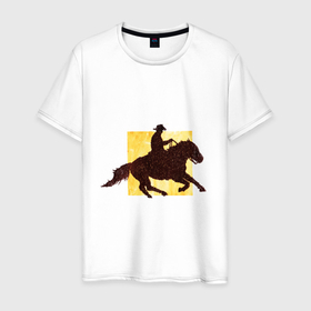 Мужская футболка хлопок с принтом Конный Спорт Вестерн , 100% хлопок | прямой крой, круглый вырез горловины, длина до линии бедер, слегка спущенное плечо. | Тематика изображения на принте: вестерн | графика | дикий | запад | ковбой | конный | лошади | лошадь | спорт