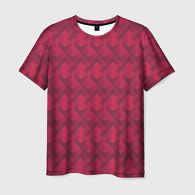 Мужская футболка 3D с принтом Современный красный геометрический узор арт деко в Кировске, 100% полиэфир | прямой крой, круглый вырез горловины, длина до линии бедер | geometric pattern | red | red background | арт деко | геометрический узор | красный | современный
