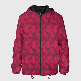 Мужская куртка 3D с принтом Современный красный геометрический узор арт деко в Белгороде, ткань верха — 100% полиэстер, подклад — флис | прямой крой, подол и капюшон оформлены резинкой с фиксаторами, два кармана без застежек по бокам, один большой потайной карман на груди. Карман на груди застегивается на липучку | geometric pattern | red | red background | арт деко | геометрический узор | красный | современный