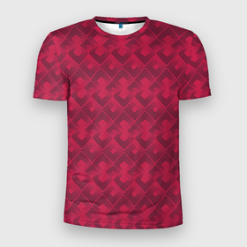 Мужская футболка 3D Slim с принтом Современный красный геометрический узор арт деко в Белгороде, 100% полиэстер с улучшенными характеристиками | приталенный силуэт, круглая горловина, широкие плечи, сужается к линии бедра | Тематика изображения на принте: geometric pattern | red | red background | арт деко | геометрический узор | красный | современный