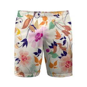 Мужские шорты спортивные с принтом Summer floral pattern в Новосибирске,  |  | flowers | leaf | pattern | summer | лето | лист | узор | цветок