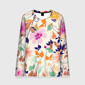 Мужской лонгслив 3D с принтом Summer floral pattern в городе Новоалтайск, 100% полиэстер | длинные рукава, круглый вырез горловины, полуприлегающий силуэт | flowers | leaf | pattern | summer | лето | лист | узор | цветок