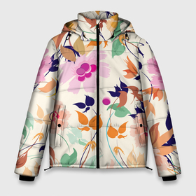 Мужская зимняя куртка 3D с принтом Summer floral pattern в Новосибирске, верх — 100% полиэстер; подкладка — 100% полиэстер; утеплитель — 100% полиэстер | длина ниже бедра, свободный силуэт Оверсайз. Есть воротник-стойка, отстегивающийся капюшон и ветрозащитная планка. 

Боковые карманы с листочкой на кнопках и внутренний карман на молнии. | Тематика изображения на принте: flowers | leaf | pattern | summer | лето | лист | узор | цветок