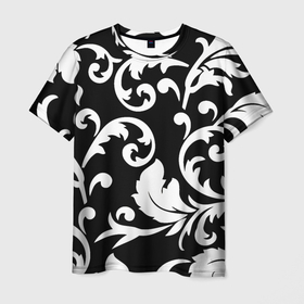 Мужская футболка 3D с принтом Minimalist floral pattern в Тюмени, 100% полиэфир | прямой крой, круглый вырез горловины, длина до линии бедер | fashion | leafs | minimalism | pattern | plant | листья | минимализм | мода | паттерн | растение