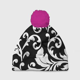 Шапка 3D c помпоном с принтом Minimalist floral pattern в Петрозаводске, 100% полиэстер | универсальный размер, печать по всей поверхности изделия | fashion | leafs | minimalism | pattern | plant | листья | минимализм | мода | паттерн | растение