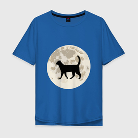 Мужская футболка хлопок Oversize с принтом Лунная кошечка в Тюмени, 100% хлопок | свободный крой, круглый ворот, “спинка” длиннее передней части | animals | cat | kitty | space | животные | зверь | китти | косомс | кот | котенок | котик | котэ | кошечка | кошка | луна | мяу