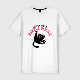 Мужская футболка хлопок Slim с принтом Razzle Dazzle в Белгороде, 92% хлопок, 8% лайкра | приталенный силуэт, круглый вырез ворота, длина до линии бедра, короткий рукав | animals | cat | kitty | животные | зверь | китти | кот | котенок | котик | котэ | кошечка | кошка | мяу