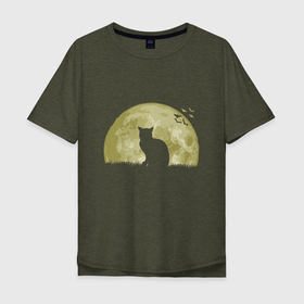 Мужская футболка хлопок Oversize с принтом Night Kitty в Тюмени, 100% хлопок | свободный крой, круглый ворот, “спинка” длиннее передней части | animals | cat | kitty | животные | зверь | китти | кот | котенок | котик | котэ | кошечка | кошка | мяу