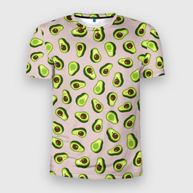 Мужская футболка 3D Slim с принтом Авокадо, текстильный паттерн в Тюмени, 100% полиэстер с улучшенными характеристиками | приталенный силуэт, круглая горловина, широкие плечи, сужается к линии бедра | 