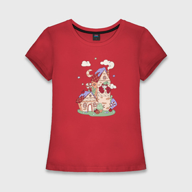 Женская футболка хлопок Slim с принтом Сказочный замок с принцессой в Тюмени,  |  | 