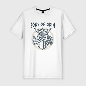 Мужская футболка хлопок Slim с принтом Sons of Odin , 92% хлопок, 8% лайкра | приталенный силуэт, круглый вырез ворота, длина до линии бедра, короткий рукав | odin | valhalla | боги | вальгалла | вальхалла | викинг | викинги | герои | один | скандинавия | смелые | тор