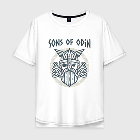 Мужская футболка хлопок Oversize с принтом Sons of Odin в Санкт-Петербурге, 100% хлопок | свободный крой, круглый ворот, “спинка” длиннее передней части | odin | valhalla | боги | вальгалла | вальхалла | викинг | викинги | герои | один | скандинавия | смелые | тор