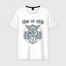 Мужская футболка хлопок с принтом Sons of Odin в Екатеринбурге, 100% хлопок | прямой крой, круглый вырез горловины, длина до линии бедер, слегка спущенное плечо. | odin | valhalla | боги | вальгалла | вальхалла | викинг | викинги | герои | один | скандинавия | смелые | тор