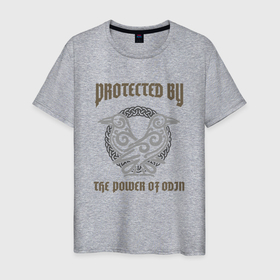 Мужская футболка хлопок с принтом Protected by the power of Odin в Санкт-Петербурге, 100% хлопок | прямой крой, круглый вырез горловины, длина до линии бедер, слегка спущенное плечо. | power of odin | valhalla | асгард | боги | вальгалла | вальхалла | викинг | викинги | герои | скандинавия | тор